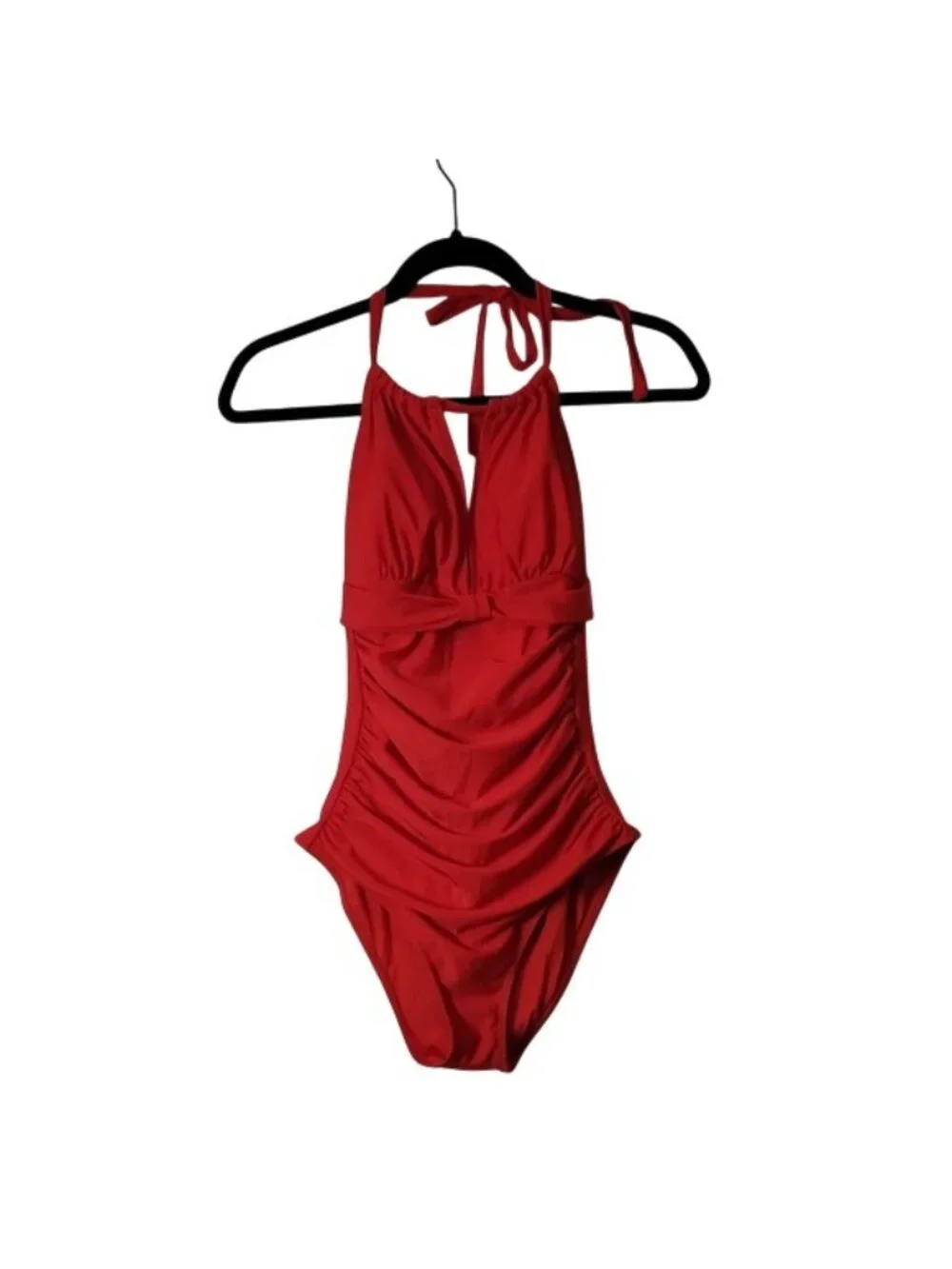 Smismivo Red Halter One-Piece Swimsuit With Ruched Front & Bow Detail - Picture 11 of 16